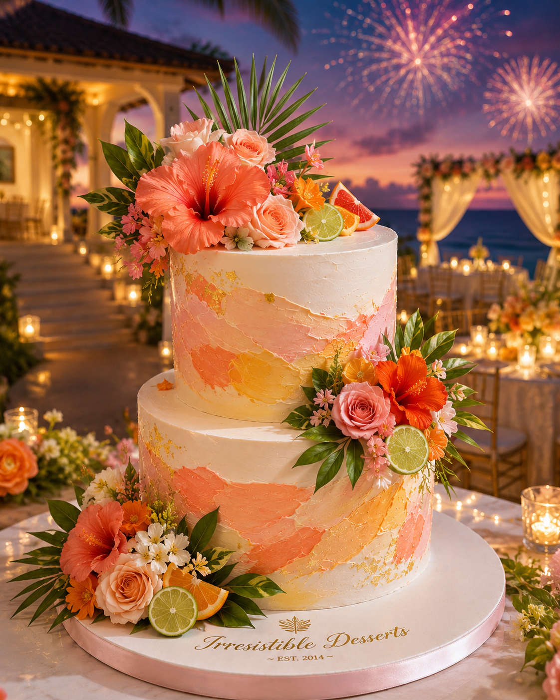 Tropical citrus burst wedding cake